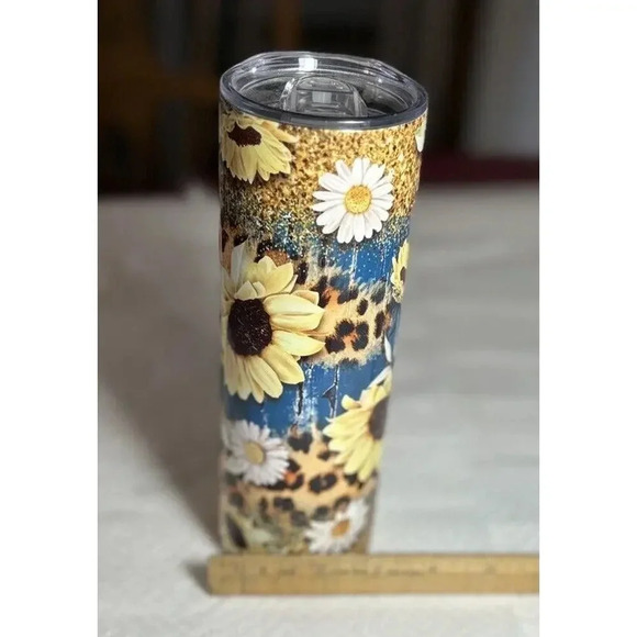 Sunflower Daisy Leopard Print Tumbler Handmade New - Picture 8 of 8